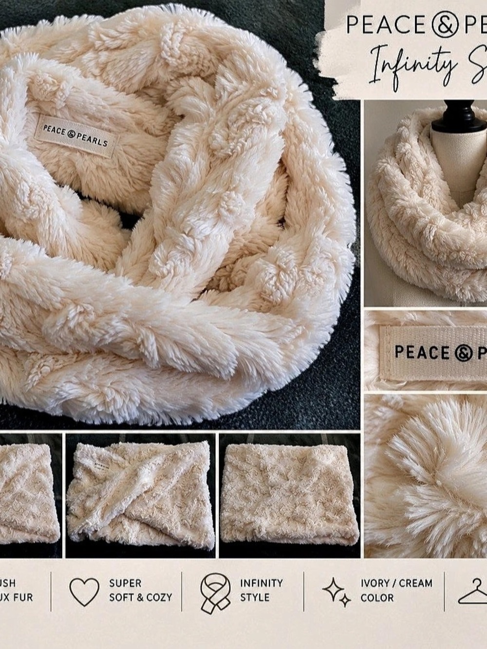 Peace & Pearls Faux Fur Infinity Scarf Cream